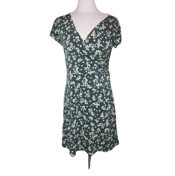 LOFT Dresses Loft P Knee Length Dress Green Floral Vneck Front Wrap